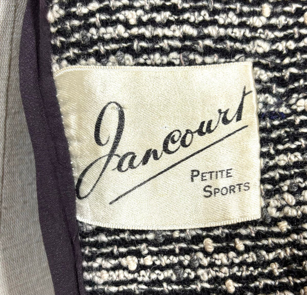 Late 1940s Black & Cream Bouclé Tweed Sports Blazer – Velvet Collar – Jancourt Petite Sports