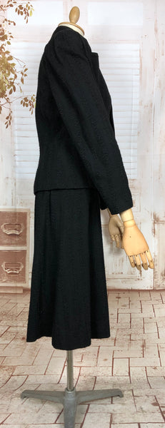 Amazing Original 1930s Black Skirt Suit With Textured Stripes