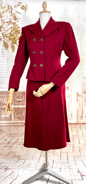 Fabulous Burgundy Red Double Breasted 1940s Skirt Suit
