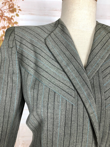 Exquisite Original 1940s Striped Blade Runner Skirt Suit - Gilbert Adrian Inspired