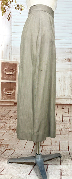 1940s Taupe Pinstripe Wool Skirt Suit – Spearpoint Collar Tailored Jacket