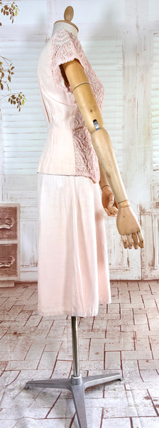 Exquisite Pale Pink Late 1930s / Early 1940s Summer Suit With Soutache Details
