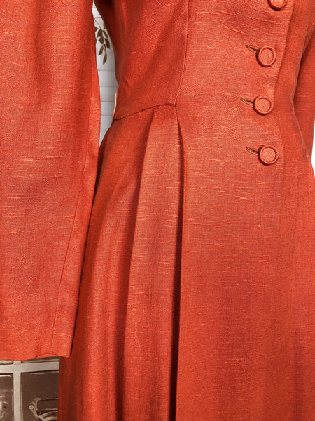 Gorgeous Original 1940s Vintage Orange Moygashel Linen Princess Coat