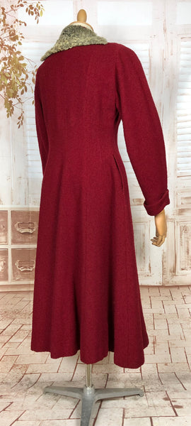 Incredible Original 1940s Red Princess Coat With Astrakhan Collar