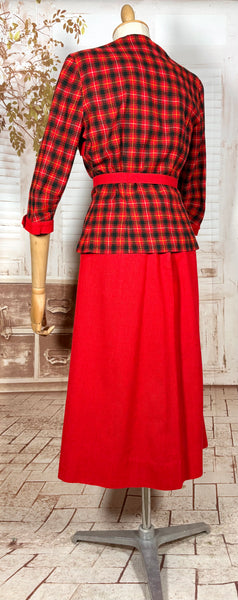 Fabulous 1940s Red And Black Plaid Skirt Suit