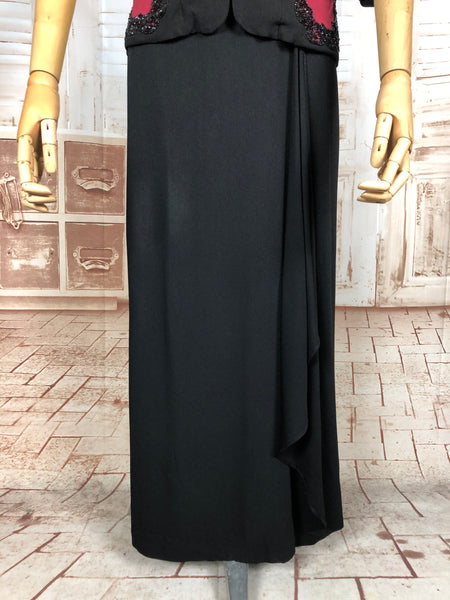 Amazing 1930s Long Line Skirt Suit With Fuchsia Pink Beaded Accents