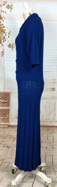 Wonderful Original 1940s Volup Vintage Electric Blue Nubby Boucle Knit Dress