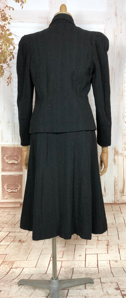 Amazing Original 1930s Black Skirt Suit With Textured Stripes