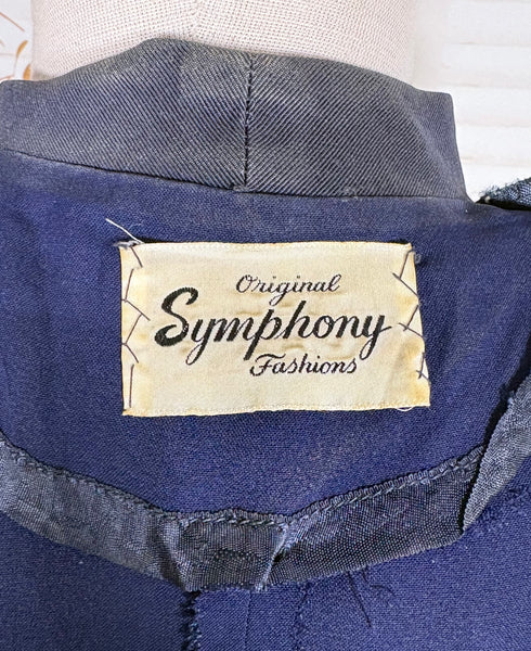 Exceptional 1940s Navy Blue Summer Suit With Pierced Peplum