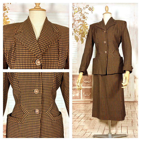 1940s Pumpkin Orange Check Skirt Suit – Tailored Hourglass Silhouette