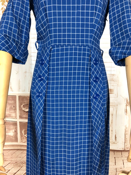 Fabulous Royal Blue Plaid 1940s Vintage Day Dress