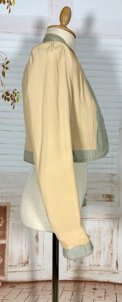 Grey Micro Check 1940s Cropped Bolero Jacket With Statement Shoulders