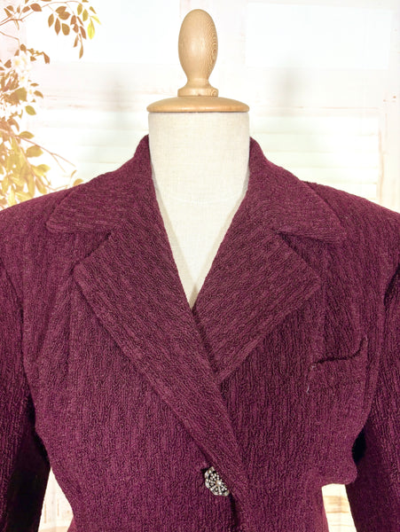 Magical 1940s Plum Purple Textured Suit With Spiderweb Buttons