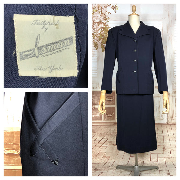 Gorgeous Original 1940s Volup Vintage Navy Blue Skirt Suit
