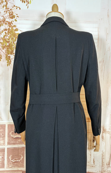 Classic Double Breasted Black 1940s Coat With Cinched Belt Back