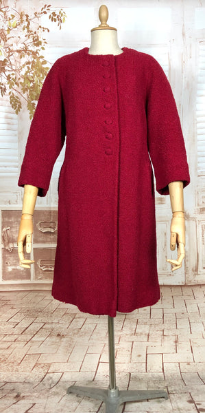 Fabulous Late 1940s / Early 1950s Red Collarless Boucle Coat
