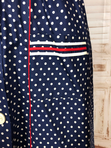 1940s Red White And Blue Spotted Day Dress