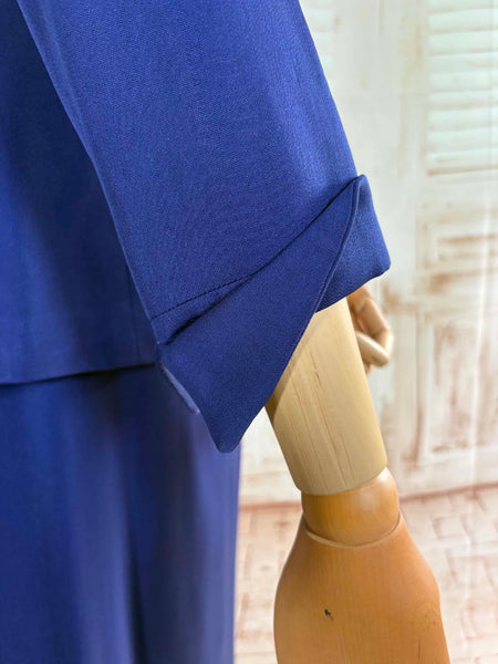 Exquisite Royal Blue 1940s Gabardine Suit With Western Stitching Detail