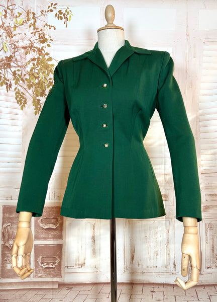 Incredible Emerald Green Bustle Back 1940s Blazer By Botany