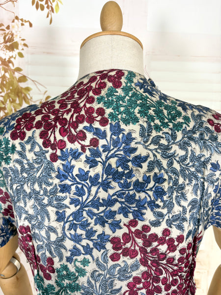 Late 1930s / Early 1940s Tiered Floral Day Dress with Velvet Trim