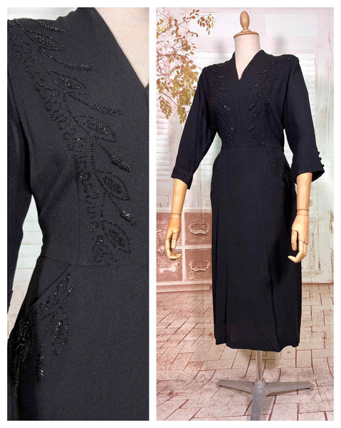 Exquisite Black Beaded 1940s Cocktail Dress