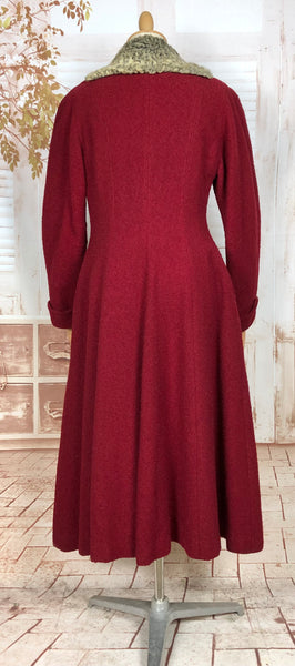 Incredible Original 1940s Red Princess Coat With Astrakhan Collar