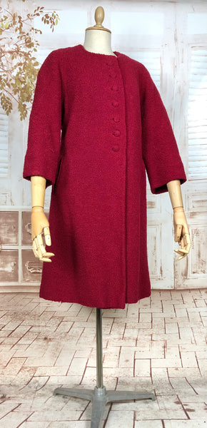 Fabulous Late 1940s / Early 1950s Red Collarless Boucle Coat