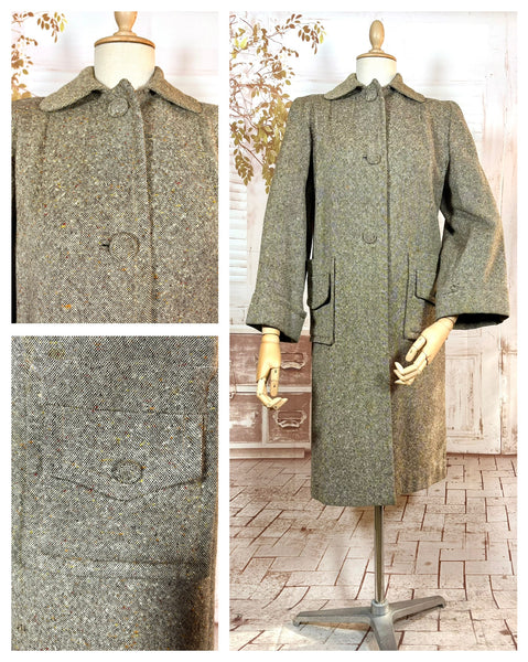 1940s Atomic Fleck Tweed Coat – Strong Shouldered Flecked Tweed Swing Coat