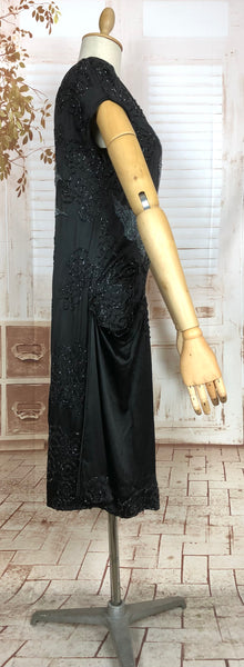 Exceptional Original 1920s Vintage Silk Satin Flapper Dress With Beaded Swallows