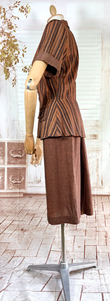 Lightweight Wool 1940s Rust Brown Striped Volup Suit
