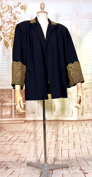 Exceptionally Rare 1940s Gold Lamé Embroidered Coat By Evalen