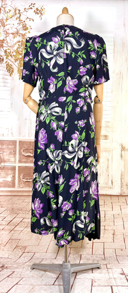1940s Novelty Bow And Flower Print Dress