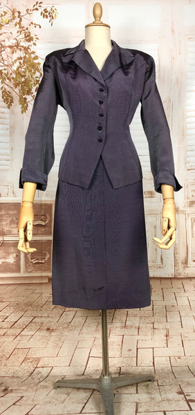 Amazing Blue Striped Rayon Faille 1940s Suit Volup Capable