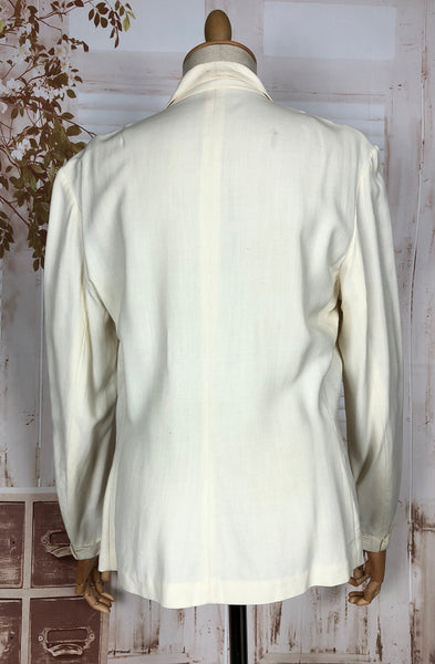 Stunning Original 1940s Volup Vintage White Summer Weight Blazer By Sacony Palm Beach