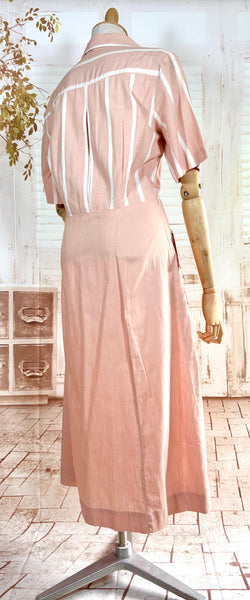 Pale Pink Striped Volup 1940s Day Dress by Westover Wearables