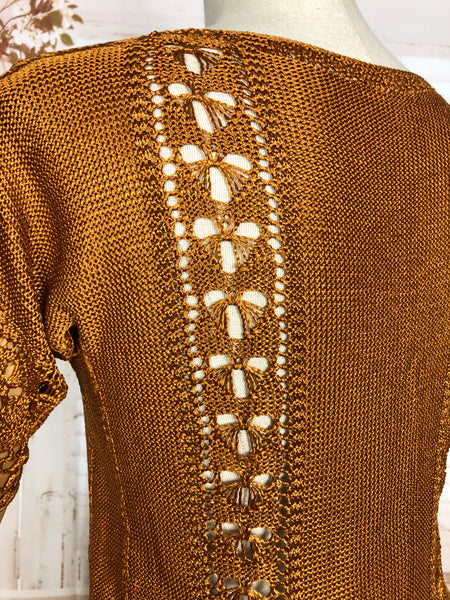 LAYAWAY PAYMENT 2 OF 2 - RESERVED FOR GILDA - Incredible Original Late 1920s / Early 1930s Vintage Rust Orange Lace Knit Sweater