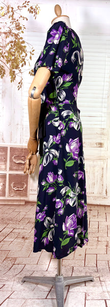 1940s Novelty Bow And Flower Print Dress