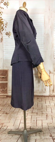 Amazing Blue Striped Rayon Faille 1940s Suit Volup Capable