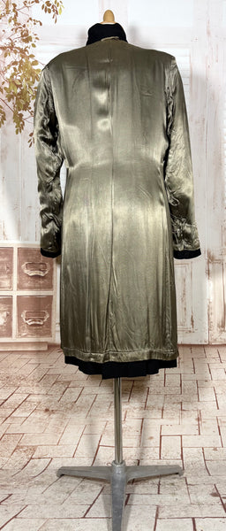 Classic Double Breasted Black 1940s Coat With Cinched Belt Back