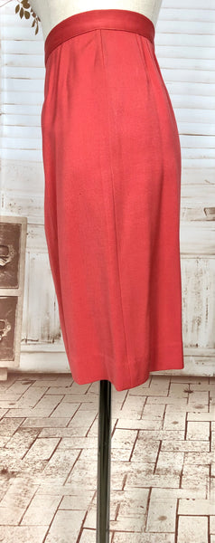 Incredible Original 1940s Vintage Coral Red Gabardine Skirt Suit By Jaunty Juniors