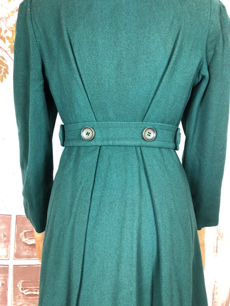 Stunning Forest Green Original 1940s Belted Princess Coat