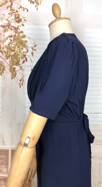 Rare 1930s Navy Blue Crepe Adjustable Maternity Wrap Dress By Blessed Event