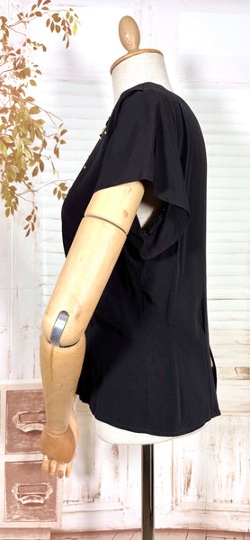 1940s Alice Stuart Black Rayon Blouse – Pearl and Soutache Beaded Detail