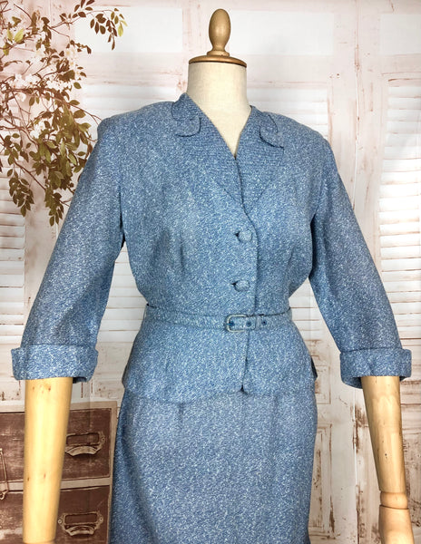 Wonderful Late 1940s Sky Blue Belted Skirt Suit