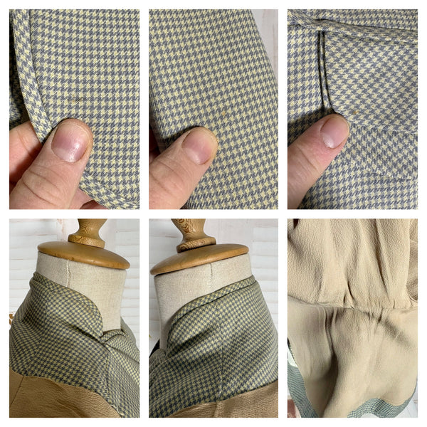 Grey Micro Check 1940s Cropped Bolero Jacket With Statement Shoulders
