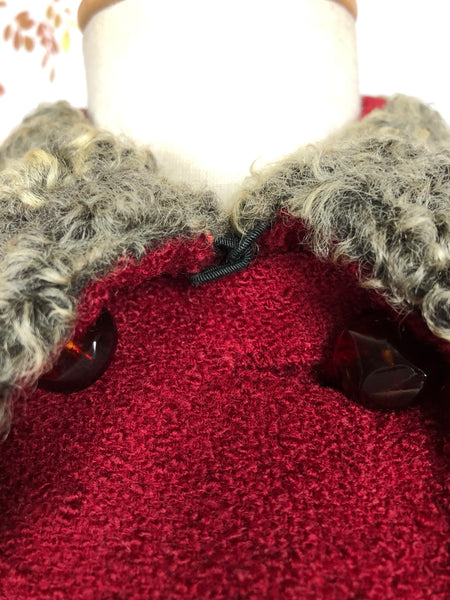 Incredible Original 1940s Red Princess Coat With Astrakhan Collar