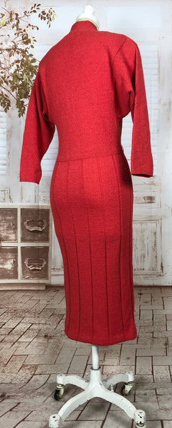 Stunning Late 1940s Vintage Lipstick Red Knit Dress By Kims By Kimberly