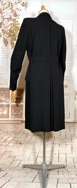 Classic Double Breasted Black 1940s Coat With Cinched Belt Back