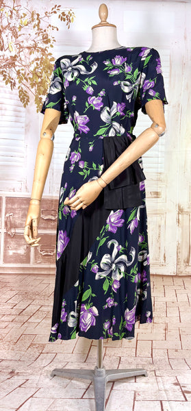 1940s Novelty Bow And Flower Print Dress