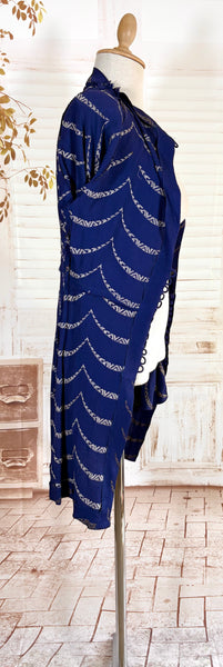 1930s Royal Blue Gold Lamé Chevron Coat | Statement Sleeve Antique Evening Coat